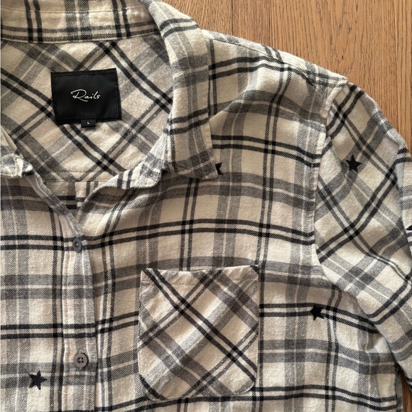RAILS Milo Ivory Star Plaid Button Down Shirt Women’s Large Long Sleeve - Picture 6 of 10